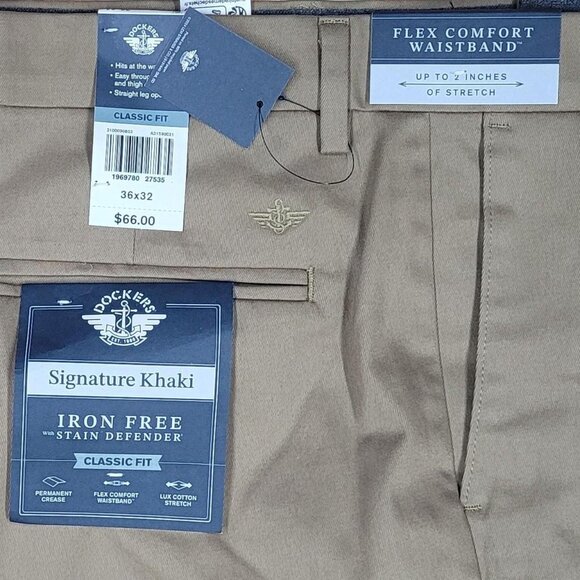 NWT Dockers Classic fit 36 x 32 Signature Khaki Iron Free with Stain Defender - Picture 3 of 5